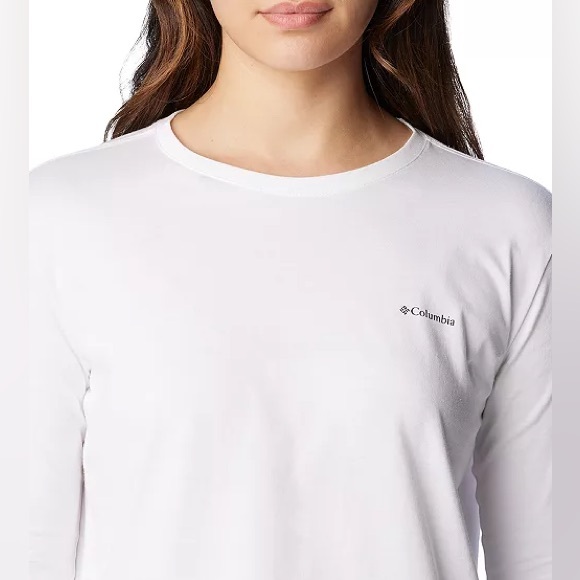 Columbia women's rapid creek long-sleeve top shirt white pink logo M omni shade - Picture 4 of 16